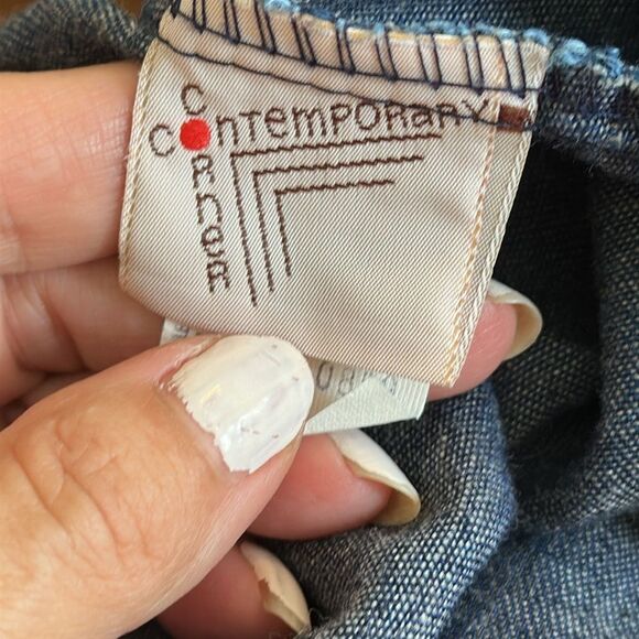 Vintage 70s Contemporary Corner Blue Denim Midi Skirt with Ruffle Hem - Picture 7 of 8